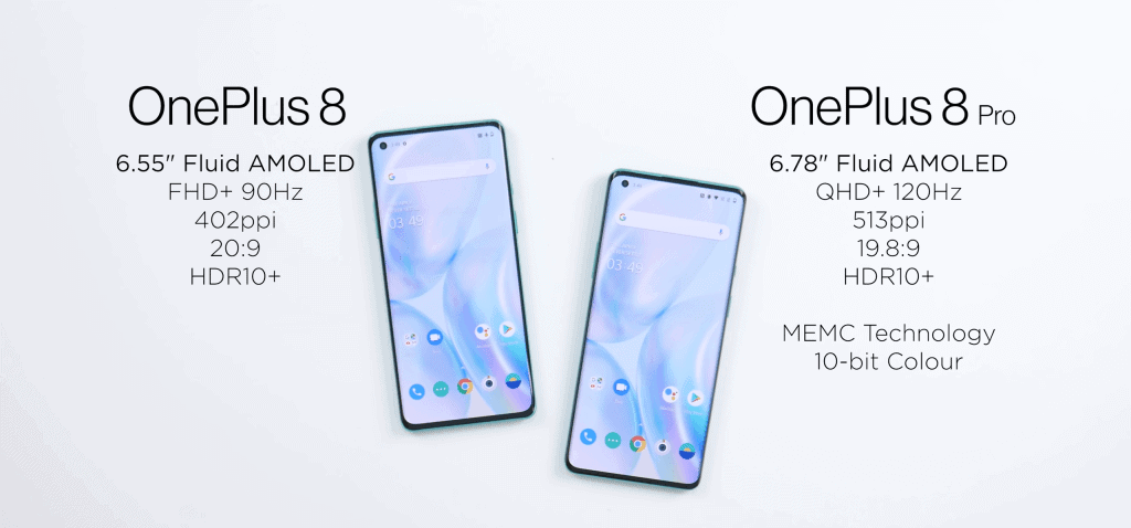 OnePlus 8 vs OnePlus 8 Pro Display