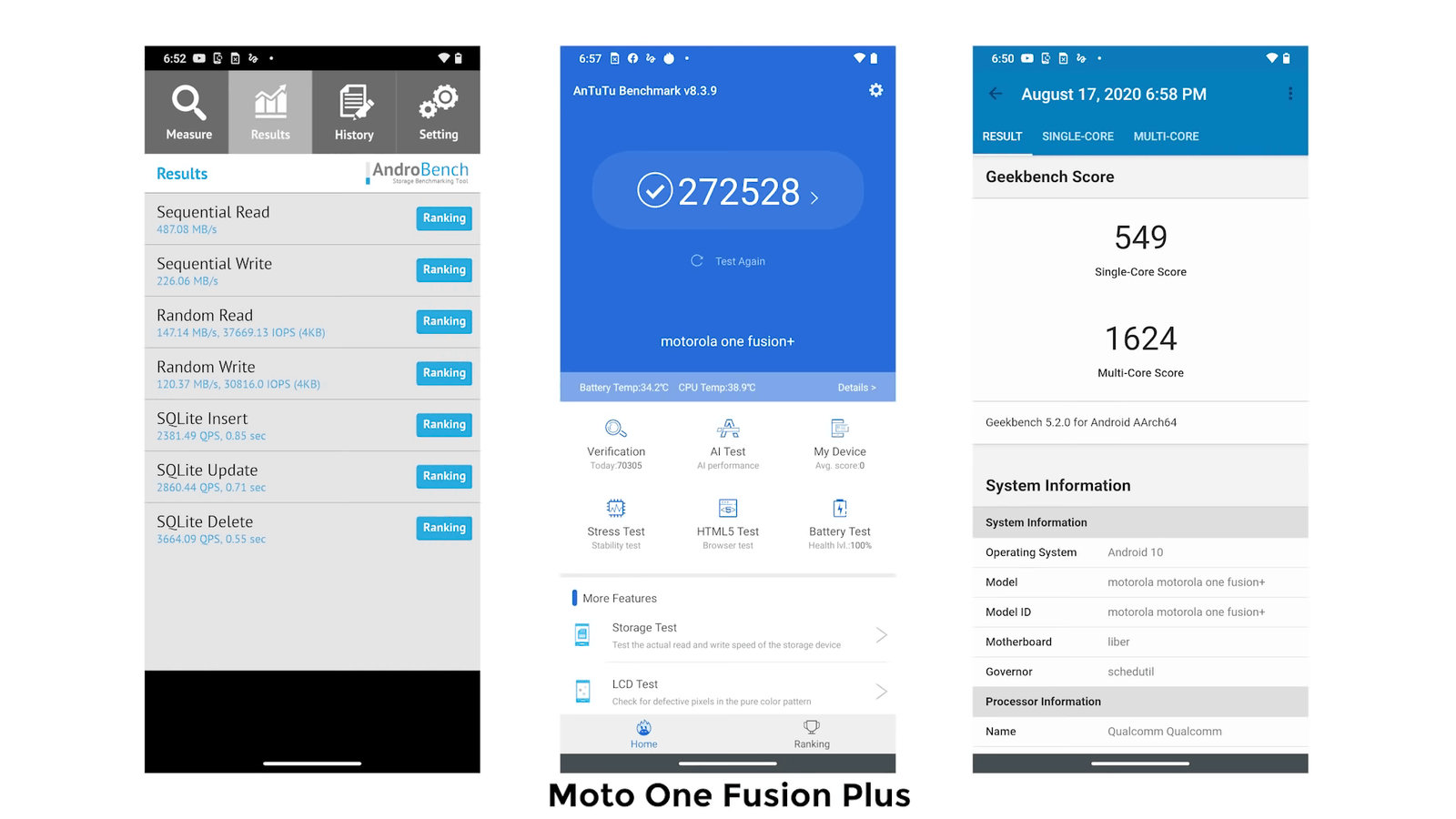 Moto One Fusion Plus Geekbench