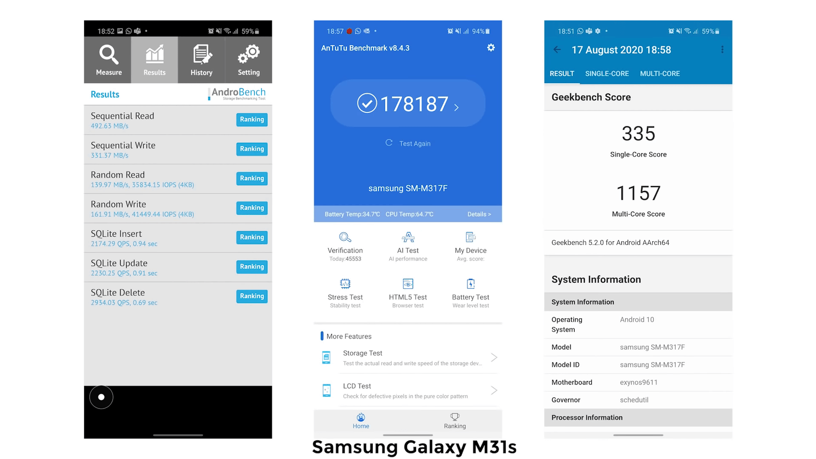 Samsung Galaxy M31s Geekbench
