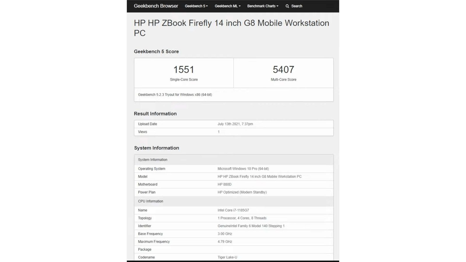 HP ZBook Firefly 14 G8 Geekbench