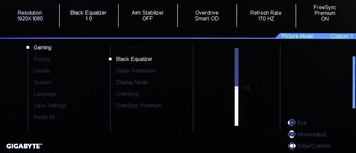 Black equalizer feature under Gaming