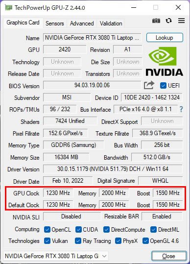 The information of GeForce RTX 3080 Ti Laptop 16GB