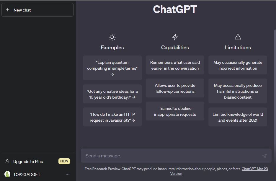 CHAT GPT interface