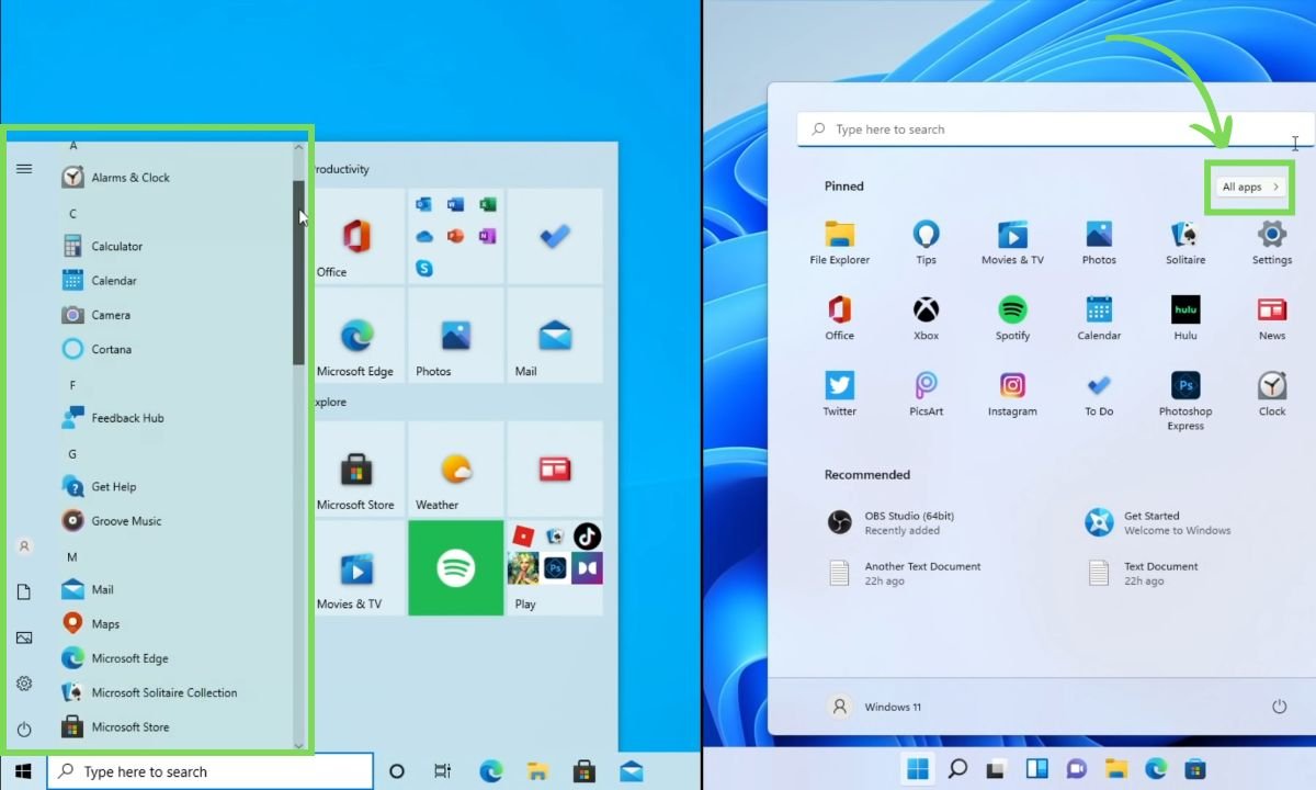 Icons on the taskbar are now centered by default, although there is an option to revert to left alignment
