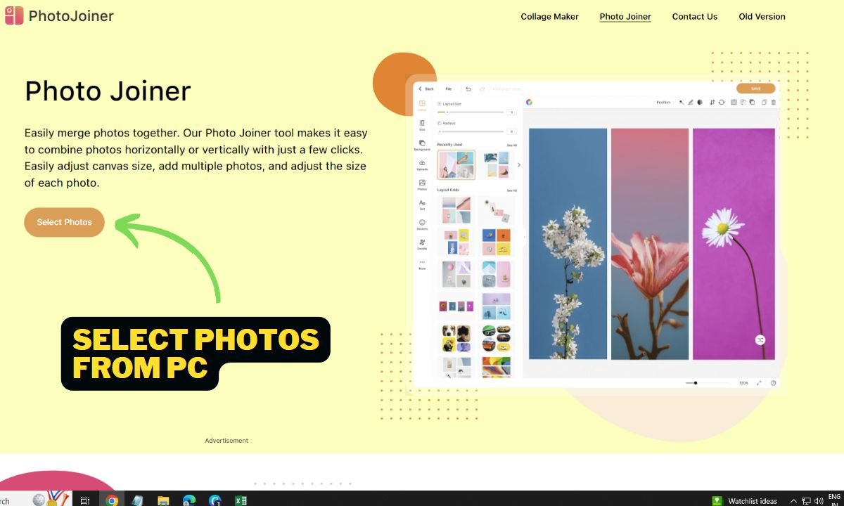 Select photos from PC in Photojoiner