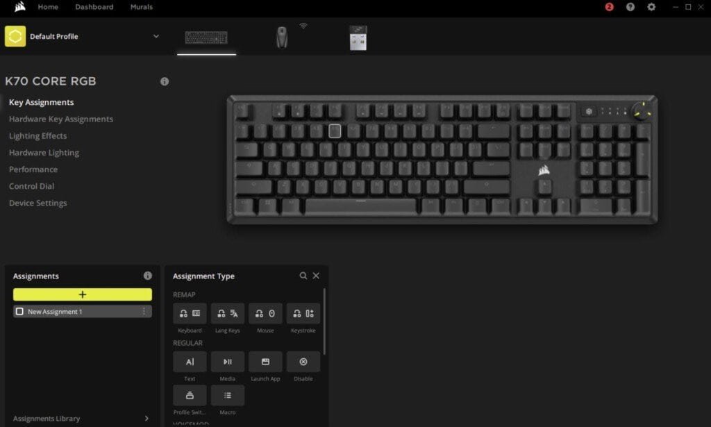 CORSAIR K70 CORE RGB Mechanical Gaming Keyboard Assigment